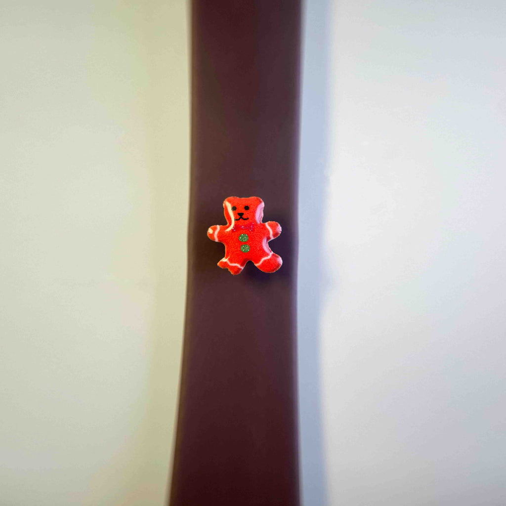 Gingerbread charm on brown vegan leather leash